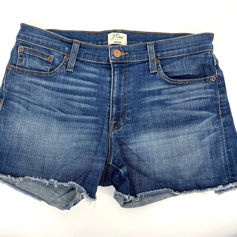 J. Crew Trademark Denim Raw Hem Jean Shorts Stretch Cotton Size 28 - 3.5" hem